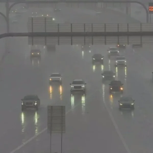 Vehicles on Southern Avenue, Arizona amid monsoonal rains on July 18, 2026