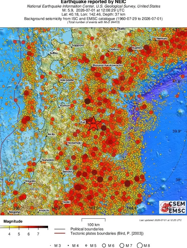 m6.0 earthquake honshu japan july 1 2026 emsc regional seismicity