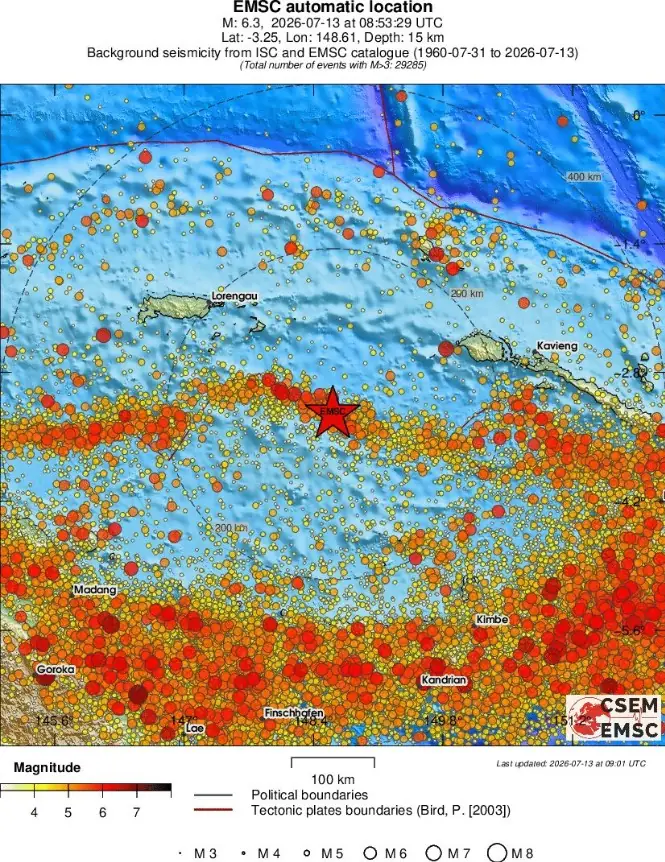 m6.4 earthquake bismarck sea papua new guinea july 13 2026 emsc regional seismicity