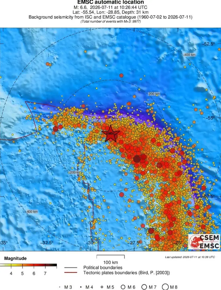 m6.4 earthquake south sandwich islands region july 11 2026 emsc regional seismicity