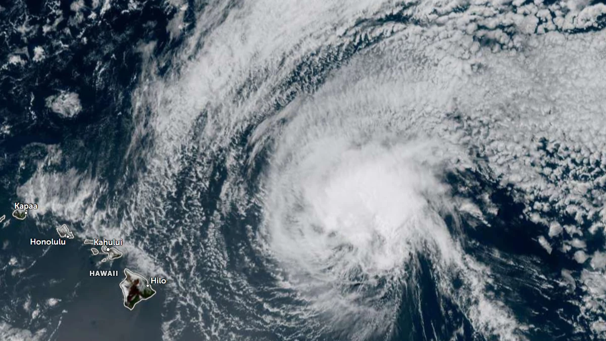 Satellite image of Tropical Storm Fausto at 0000 UTC on July 29, 2026. Credit: NOAA/GOES-19, Zoom Earth, The Watchers