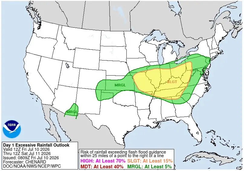 wpc excessive rainfall outlook for july 10-10 2026