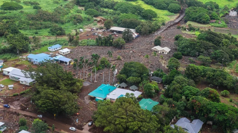 Aerial view of damage left behind by Hurricane Lala on Kaʻū, Hawaii on August 17, 2026