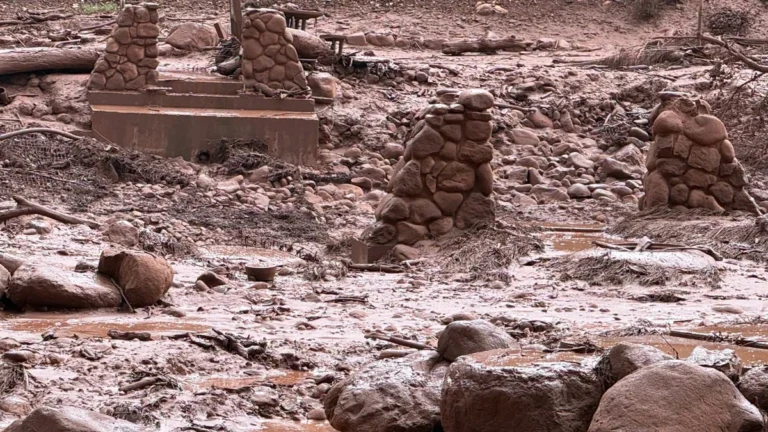 Debris and damage after flash floods at Grand Canyon on August 29, 2026