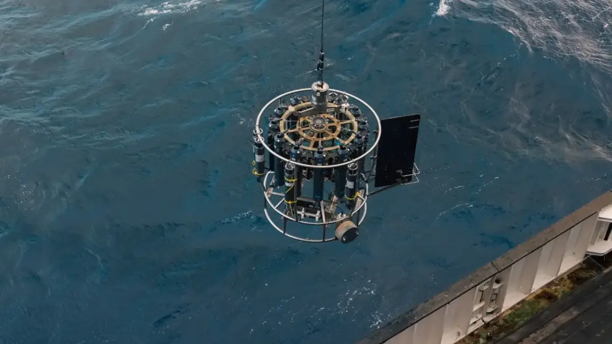 CTD being lowered into the ocean