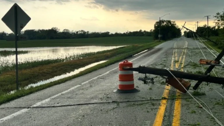 Powerline downed by severe storms in Chicago, Illinois on July 27, 2026
