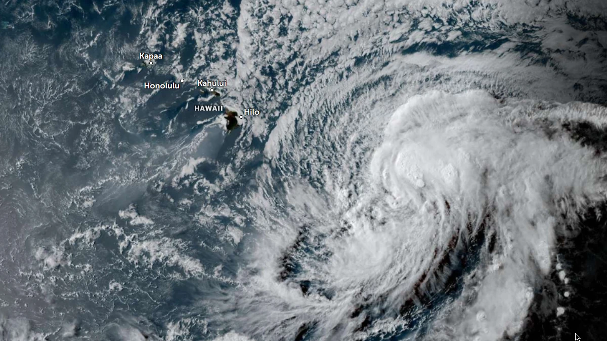 Satellite image of Tropical Storm Lala at 0300 UTC in August 14, 2026