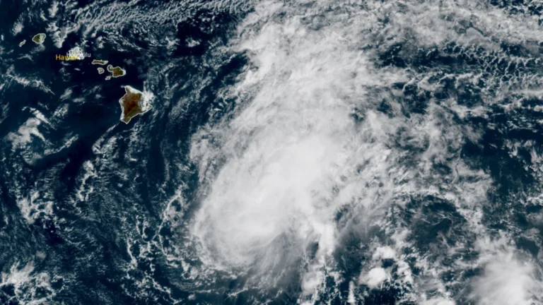 Satellite image of Tropical Storm Moke at 2000 UTC on August 22, 2026