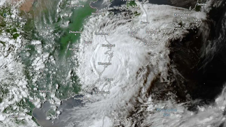 Satellite image of Typhoon Dolphin at 09:00 UTC on August 9, 2026. Credit: JMA/Himawari-9, Zoom Earth, The Watchers