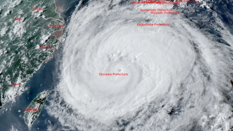 Satellite image of typhoon Dolphin at 0810 UTC on August 7, 2026