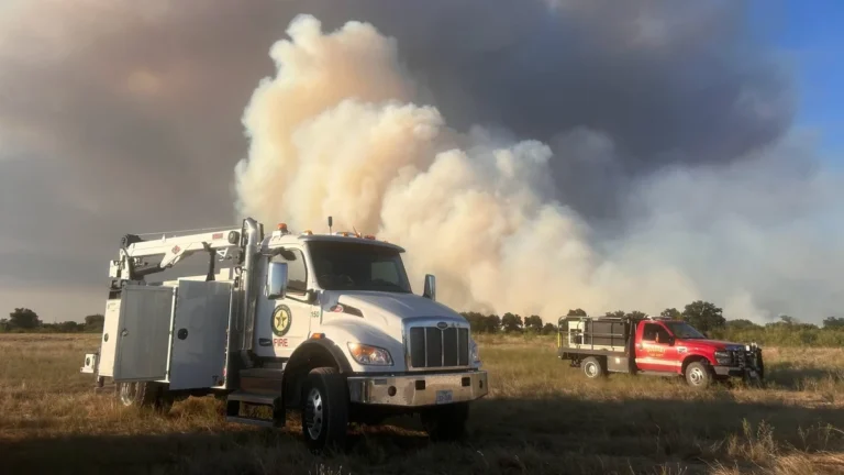 Smoke rising from Ross Fire Texas on August 25, 2026