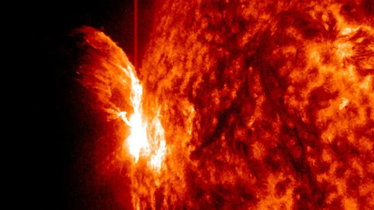 m8.1 solar flare august 20 2026 sdo aia 304 image at 1150 utc