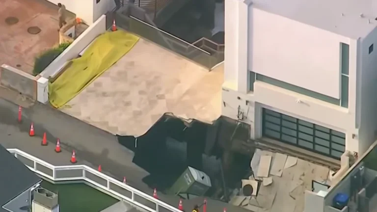 Aerial view of sinkhole in Malibu, LA County, California on September 8, 2026