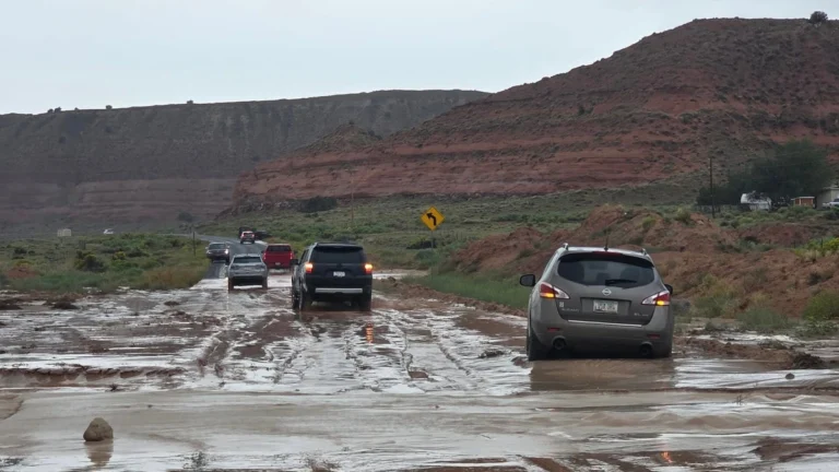 Mud left behind after flooding in Cornfields, AZ, south of Route 15, on September 16, 2026
