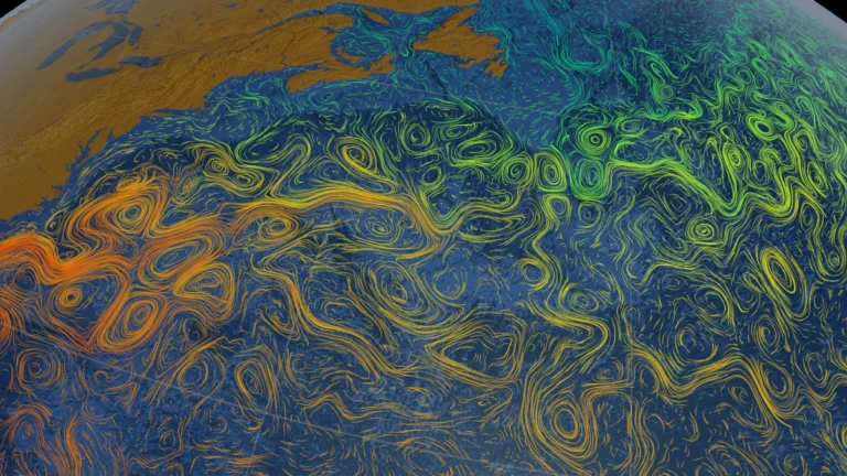 Ocean flows colored with sea surface temperature data (includes alpha channel)
