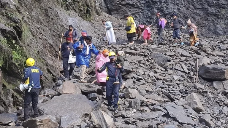 Pilgrims being rescued after rockslide on Kedarnath route on September 13, 2026