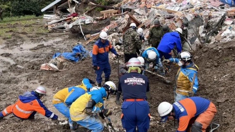 Rescue operatives at the landslide site in Kamogawa City, Chiba Prefecture, Japan on September 24, 2026
