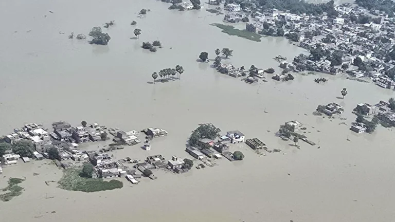 Aerial view of flooding in Champaran, Bihar on September 30, 2026