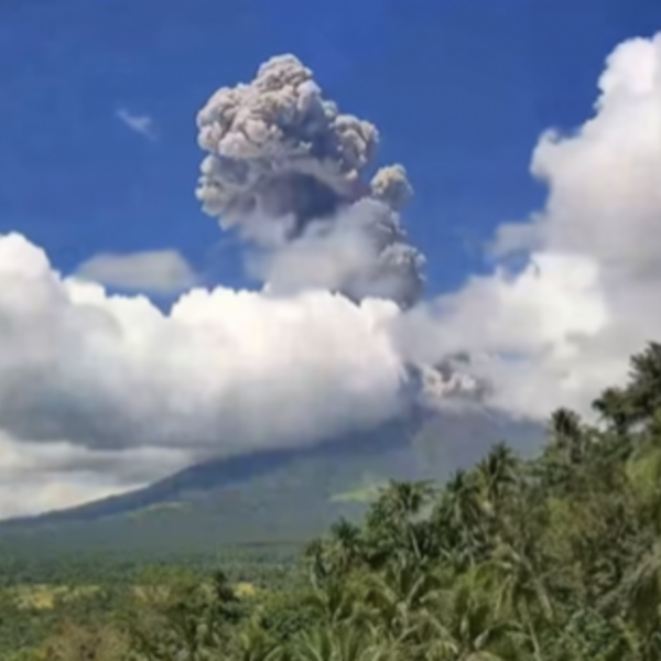 Mayon Volcano produces an ash column during the moderately explosive eruption on October 30, 2026. DOST-PHIVOLCS raised the volcano to Alert Level 3 after the eruption.