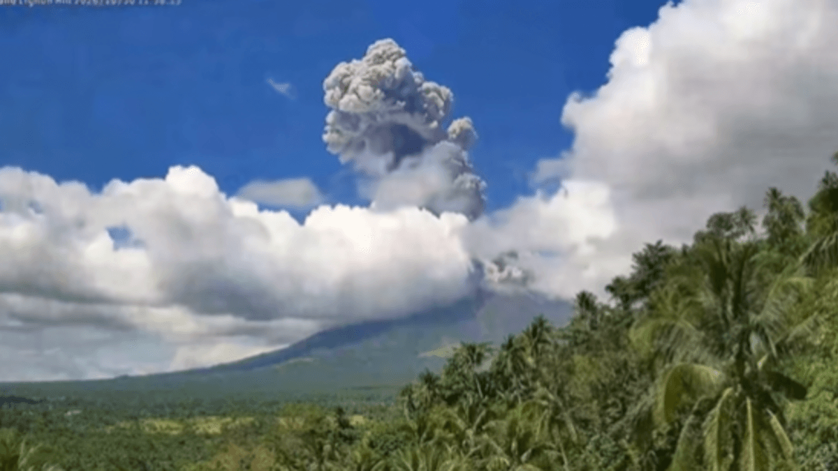 Mayon Volcano produces an ash column during the moderately explosive eruption on October 30, 2026. DOST-PHIVOLCS raised the volcano to Alert Level 3 after the eruption.