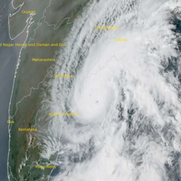 Satellite image of Cyclone Arnab at 0800 UTC on October 27, 2026