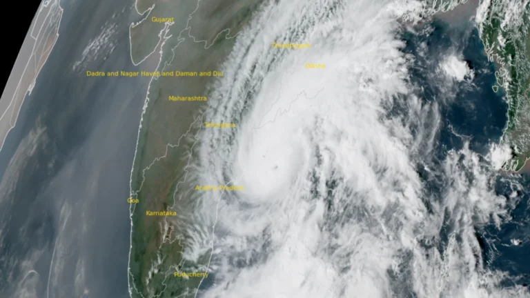 Satellite image of Cyclone Arnab at 0800 UTC on October 27, 2026