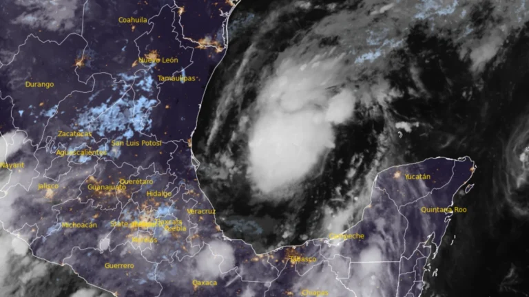 Satellite image of Tropical Depression 9 at 0730 UTC on Oct 7, 2026