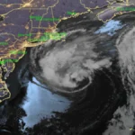 Satellite image of US east coast at 1050 UTC on October 21, 2026