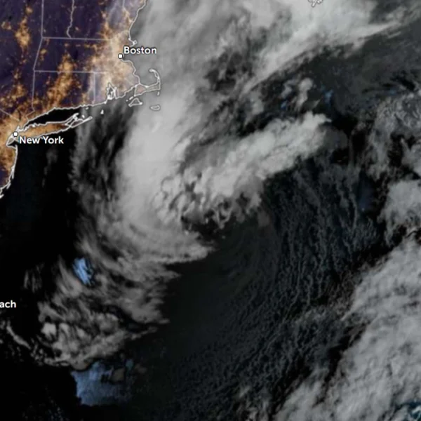Satellite image of subtropical storm Josephine at 11:40 UTC on October 22, 2026. Credit: NOAA/GOES-19, Zoom Earth, The Watchers