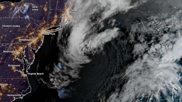 Satellite image of subtropical storm Josephine at 11:40 UTC on October 22, 2026. Credit: NOAA/GOES-19, Zoom Earth, The Watchers