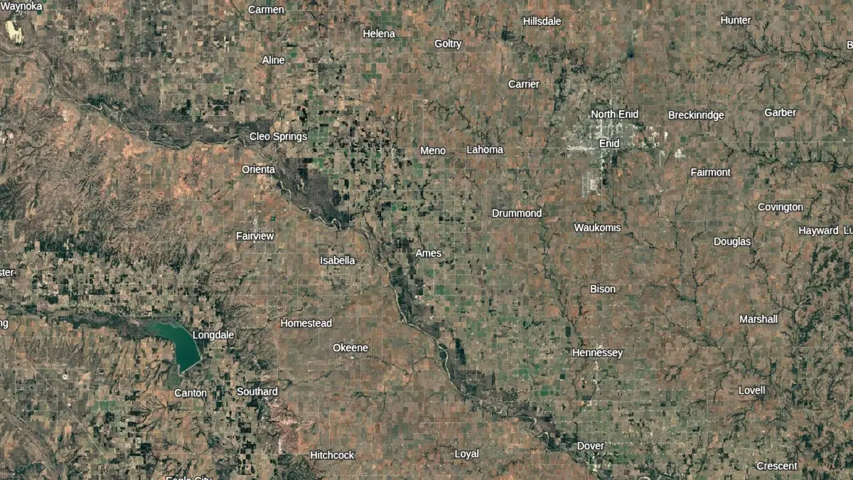 satellite image centered over Ames Oklahoma Landsat Copernicus Google