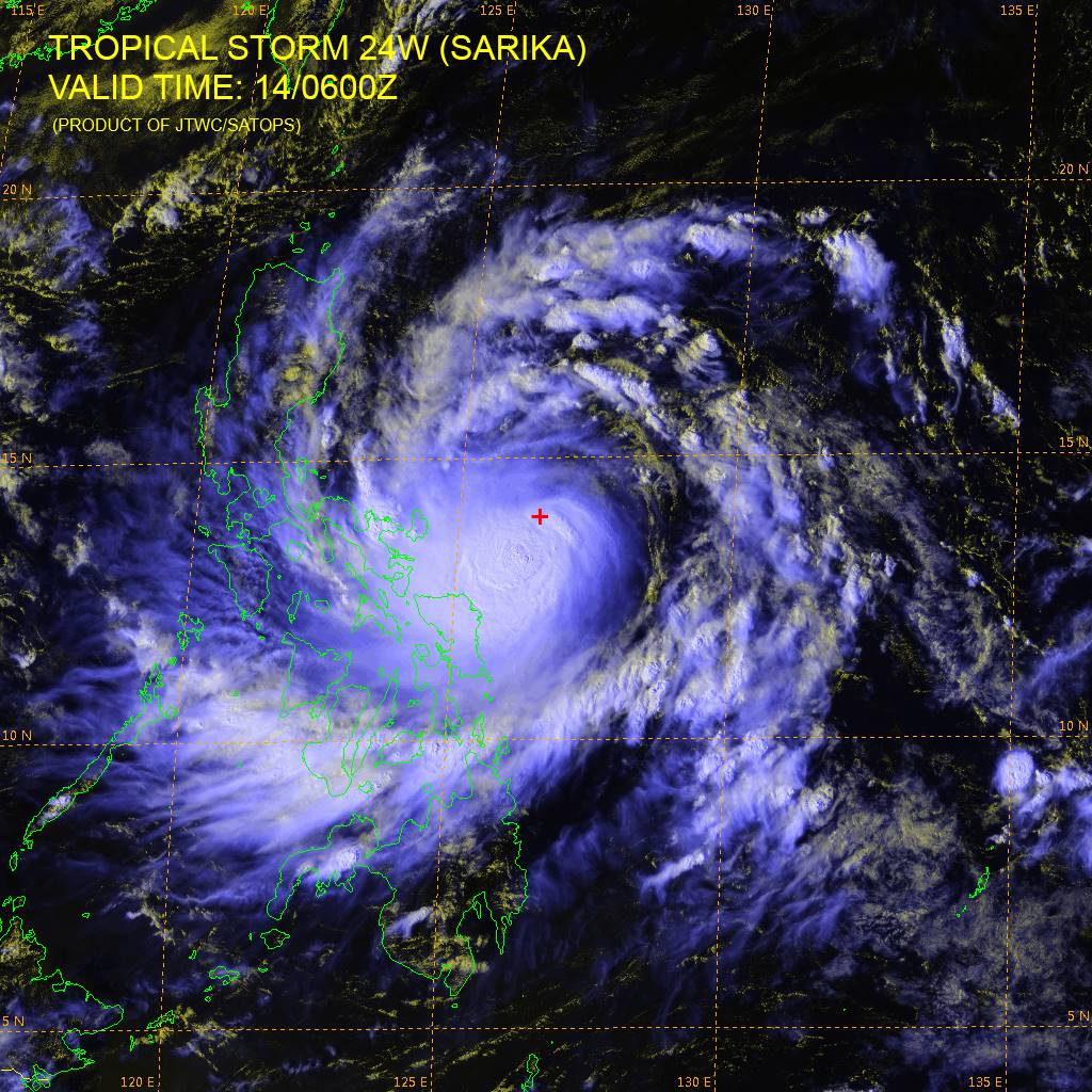 Tropical storm Sarika - Karen - satellite image at 06:00 UTC on October 14, 2016 SATOPS JTWC