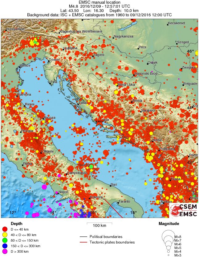Regional seismicity Croatia 1960 - December 9, 2016