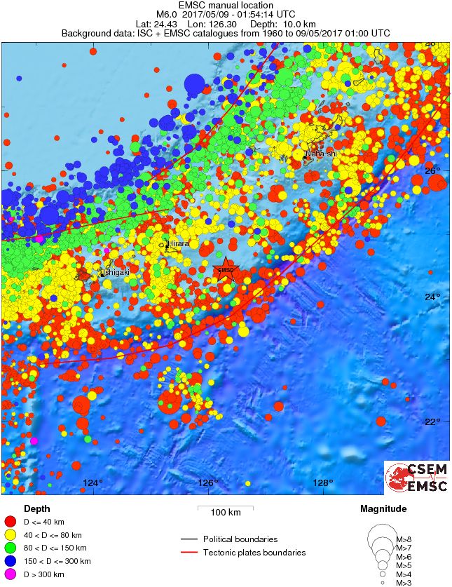 Japan earthquake May 9, 2017 - historic seismicity