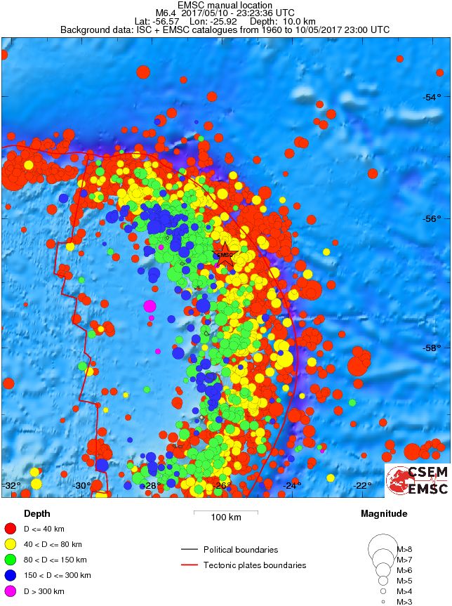 South Sandwich Islands earthquake, May 10, 2017 - Regional seismicity