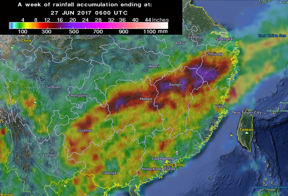 7 days of rainfall accumulation by 06:00 UTC on June 27, 2017 - China
