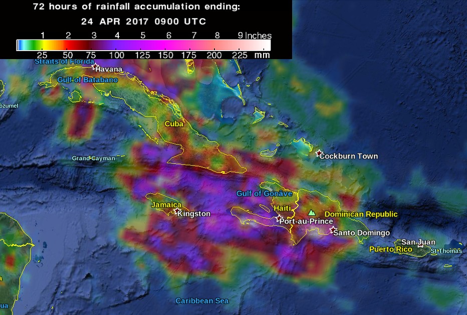 72 hours of rainfall accumulation by April 24, 2017