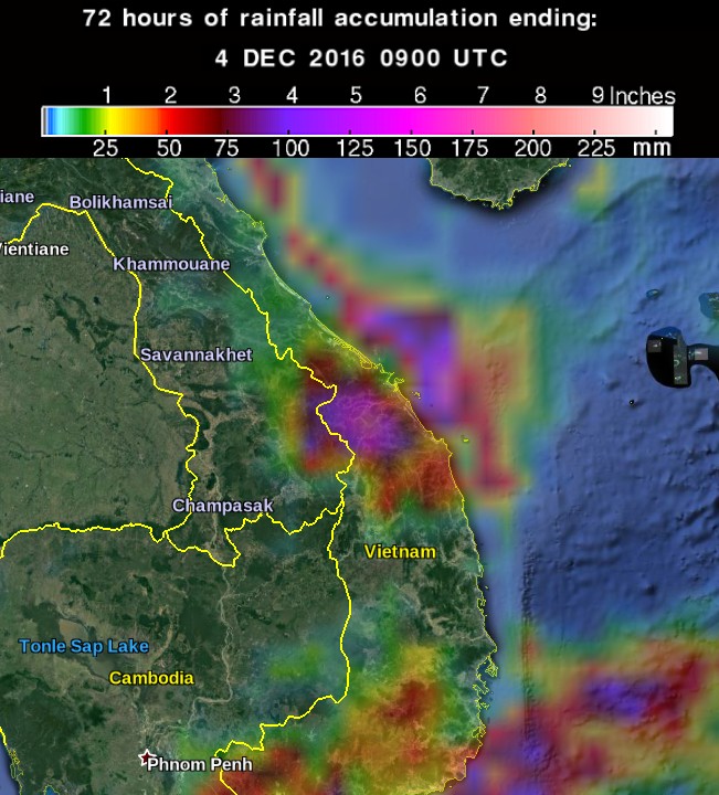 72 hours of rainfall accumulation ending 09:00 UTC on December 4, 2016 - Central Vietnam