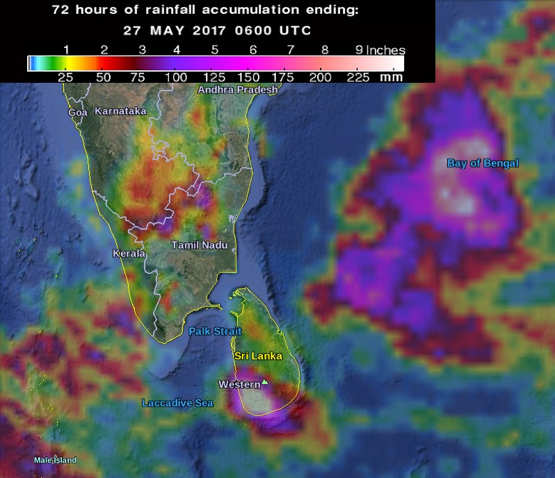 72 hours of rainfall accumulation - Sri Lanka