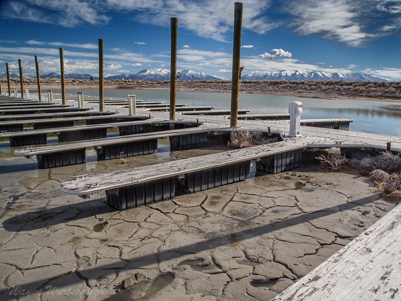The dried marina at Antelope Island became inaccessible as the lake shrunk, limiting boating on the lake