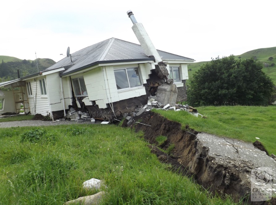 Bluff station. Kekerengu Fault rupture displacing the road and house by 10 meters