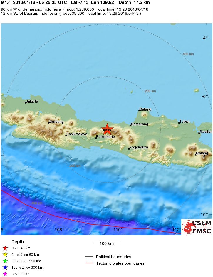 EMSC regional seismicity map Indonesia