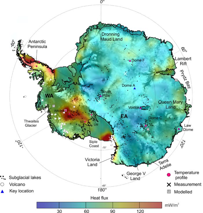map of the geothermal heat beneath the Antarctic Ice Sheet