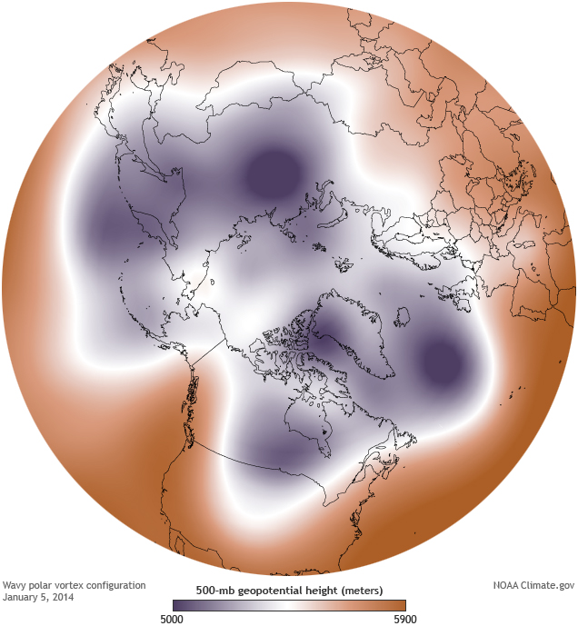 A weak polar vortex on January 5, 2014