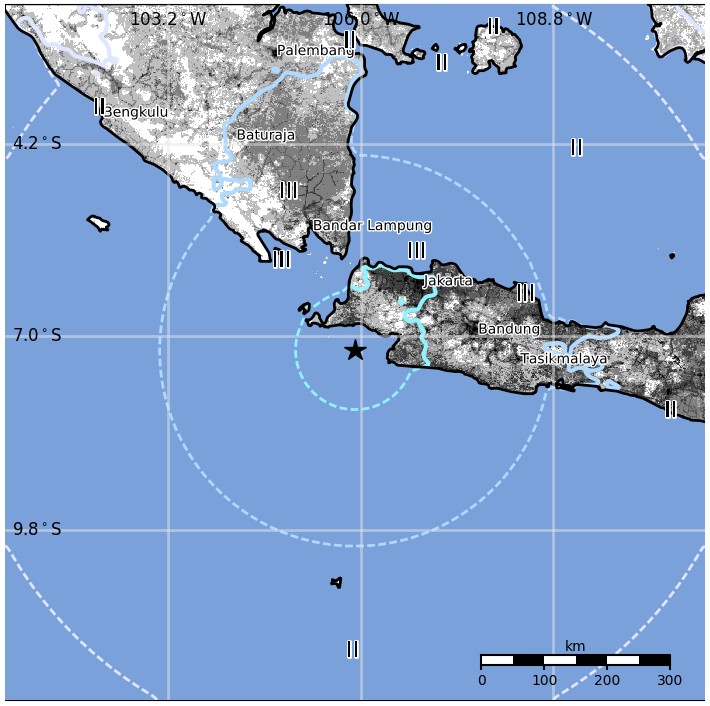 Java, Indonesia earthquake January 23, 2018 Estimated Population Exposure