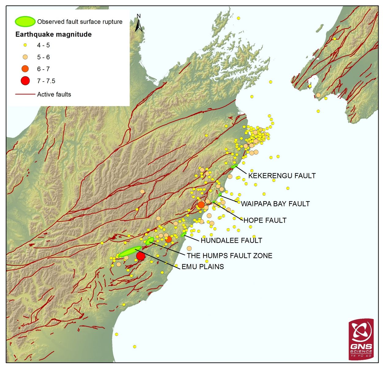Map showing aftershocks and faults in the Marlborough area - Kaikoura earthquake, New Zealand November 13, 2016