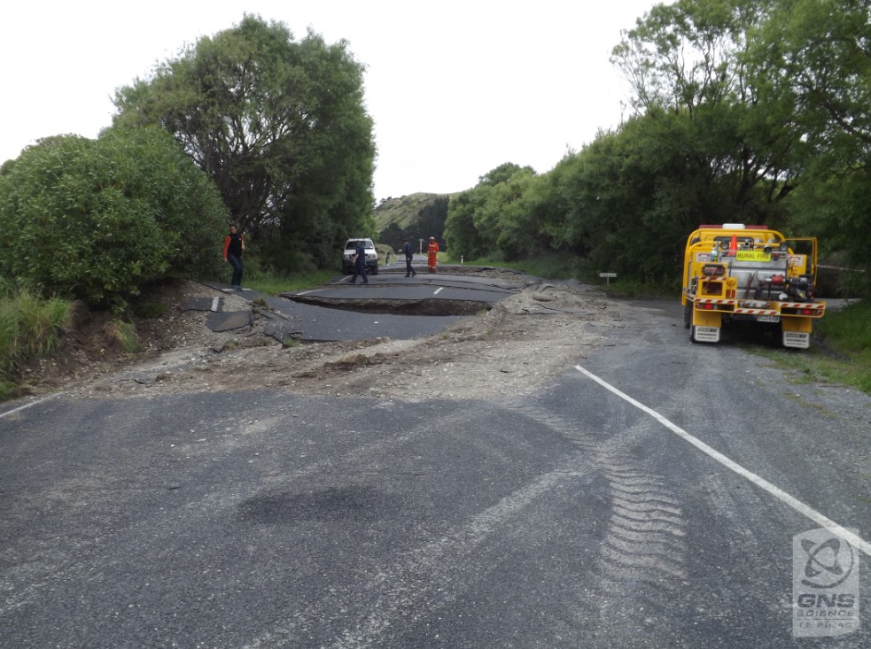 Kekerengu Fault surface rupture displacing State Highway 1, 34 cracks and faults were observed breaking the road.
