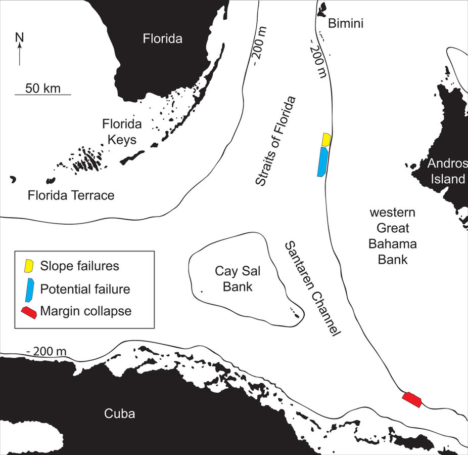Location of tsunami source areas in the study area