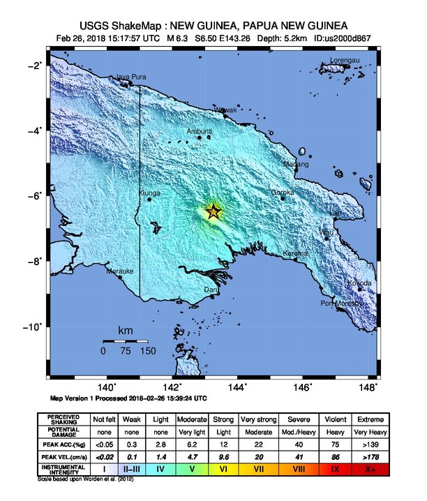 New Guinea, Papua New Guinea M6.3 earthquake February 26, 2018