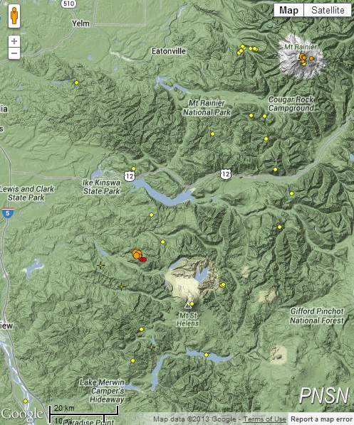 Mount Rainer - Mount Saint Helens - earthquake swarm Aug 2013